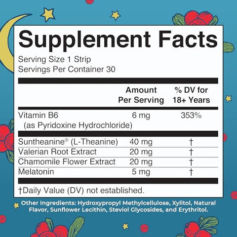 Sleep Dissolving Strips By Maryruth'S L Theanine Chamomile Flower Melatonin 5Mg Valerian Root Vitamin B6 Sugar Free Cranberry Flavor Vegan Gluten Free Dairy Free 30 Count