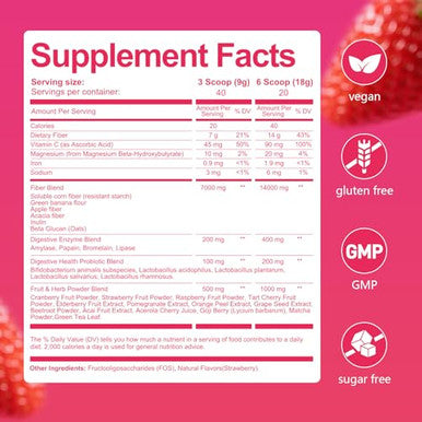 Migcopat Superfood Fiber Powder With Probiotics Prebiotics Digestive Enzymes Vitamin C Inulin Magnesium 14G Fiber Supplement For Digestive Support & Skin Health Strawberry 40 Serv