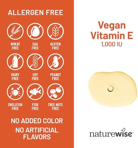 NatureWise Vitamin E 1000 IU Softgels (450mg dLAlpha) Vegan GlutenFree SoyFree NonGMO Antioxidant Dietary Supplement for Skin Heart Eye and Immune Health Support 60Day Supply 120 Count