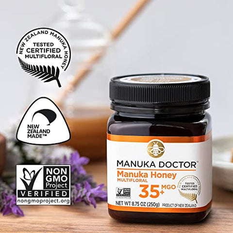 Manuka Doctor - MGO 35+ Manuka Honey Multifloral, 100% Pure New Zealand Honey. Certified. Guaranteed. Raw. Non-GMO (8.75oz)