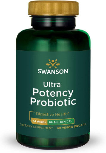 Swanson Ultra Potency Probiotic Digestive Health Immune System 66 Billion CFU Prebiotic NutraFlora scFOS 60 DRcaps Veggie Capsules