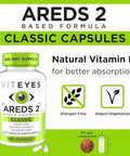 Viteyes Areds 2 Eye Vitamins, Classic Macular Support, Allergen Capsules, With Natural Vitamin E, Vitamin C, Zinc, Copper, Lutein & Zeaxanthin, Eye Doctor Trusted, Manufactured In The Usa, 180 Ct