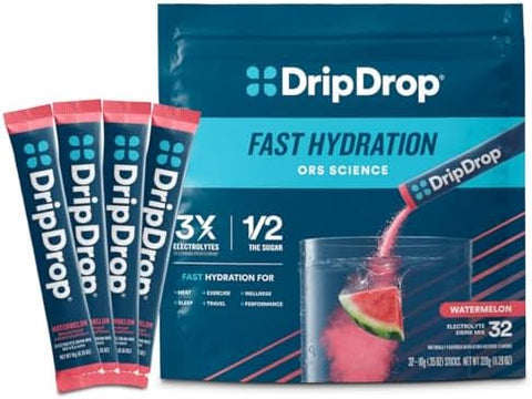 Dripdrop Hydration Packets Sunburst Variety Pack Single Serve Electrolytes Powder Drink Mix Lemon Lime Strawberry Peach Black Cherry Nongmo Gluten Vegan 32 Sticks