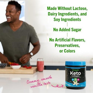 Orgain Keto Collagen Protein Powder Vanilla 10G Grass Fed Hydrolyzed Collagen Peptides For Women & Men Type I & Iii 5G Mct Oil Hair Skin Nail & Joint Support Nongmo Gluten 0.88Lb