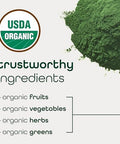 Zena Nutrition Organic Super Greens Powder 70+ Superfoods 0 Sugar 3g Fiber Spirulina Chlorella Mushrooms Prebiotics/Probiotics Digestive Enzymes Gut Health Green Apple 30 Drink Mix Packets
