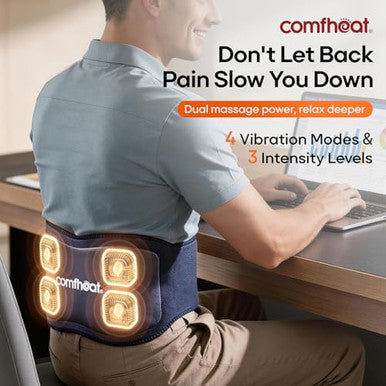 Comfheat Cordless Back Massager With Heat For Pain Relief Deep Tissue Portable Heating Pad For Lower Back & Sciatica Pain 4 Motors Wearable Heat Wrap Belt Battery Powered Extra Large Up To 61"