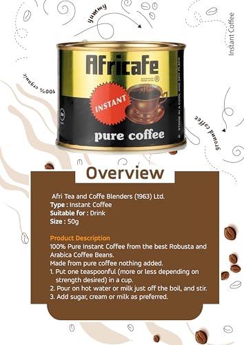 AFRICAFE Organic Instant Coffee Unique - Premium Tanzania coffee - blend of 100% Robusta & Arabica bean - 50g Can