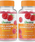 Lifeable Collagen & Biotin + Calcium Magnesium Zinc & Vitamin D Gummies Bundle Great Tasting Vitamin Supplement Gluten Gmo Chewable Gummy