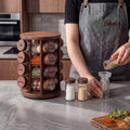 Yungyan Acacia Wood Brown Rotating Spice Rack Seasoning Organizer with 16 Empty Jars, Spice Containers Set with Labels and Funnel, Revolving Seasoning Rack for Kitchen Accessories