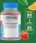 Lifeable Sugar Prebiotic Fiber + Vitamin D 5000 Iu Gummies Bundle Great Tasting Vitamin Supplement Gluten Gmo Chewable Gummy