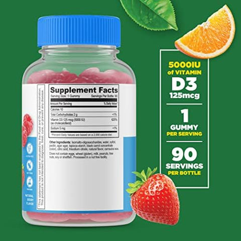 Lifeable Sugar Vitamin D 5000 Iu + Women'S Multivitamin Gummies Bundle Great Tasting Vitamin Supplement Gluten Gmo Chewable Gummy