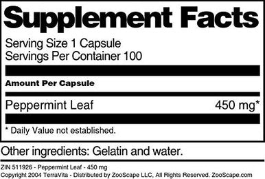 Terravita Peppermint Leaf - 450 Mg (100 Capsules, Zin: 511926)