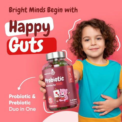 Maxmedix Kids Probiotics Gummies Prebiotic Probiotics For Kids - 1 Billion Cfu & Inulin (45-Day Supply) 90 Children Synbiotic Gummies Natural Apple Flavor Vegan Non-Gmo