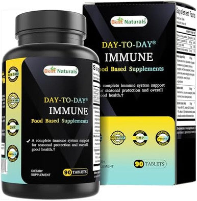 Best Naturals Daytoday Immune Food Baded Supplements 90 Tablets Made In The Usa With Mushroom Blend Digestive Enzyme Blend Fruit & Vegetable Blend