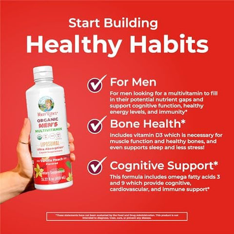 MaryRuth's Multivitamin Liposomal for Men Sugar Free Mens Multivitamin Liquid Vitamins for Men Immune Support Supplement Cognitive Health and Overall Wellness Vegan NonGMO 15.22 Fl Oz