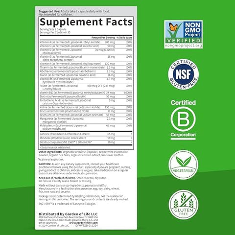 Garden Of Life Dr. Formulated Multi+ Energy Support Capsule With Green Coffee Bean Rhodiola and Probiotics Energy And Immune Support NonGmo GlutenFree 30 Capsules