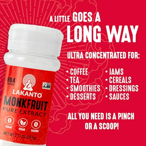 Lakanto Pure Monk Fruit Sweetener Extract Powder - Erythritol Free, High Purity MV50, Mogroside 50, Great for Coffee, Tea, Smoothies, Desserts, Jams, Cereal, Dressings, Sauces (0.71 oz - Pack of 1)