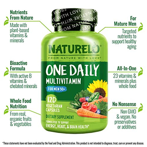 Naturelo One Daily Multivitamin For Men 50 120 Capsules One Daily Multivitamin For Women 50 (Iron Free) 120 Capsules 4 Month Supply Bundle