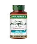 Nature's Bounty Chewable Acidophilus With B. Lactis Strawberry Flavour Tablets - Pack Of 60 Chewable Tablets - 1 Billion Active Cultures Per Tablet - Suitable For Vegetarians And Vegans