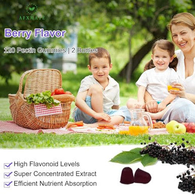 Afxmate Sambucus Elderberry Gummies Black Elderberry With Zinc And Vitamin C For Adults Sugar Free Kids Immune Support* Supplement Gummies (2 Pack)