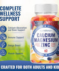 Nutrapep Calcium Magnesium Zinc Supplement Gummies - With Vitamin D3 K2 Magnesium Glycinate - Orange Berry Flavored Vegan Sugar-Free Gluten Free Chewable For Men Women Kids