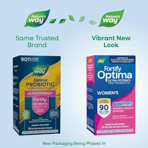 Nature'S Way Fortify Optima Probiotic For Women Ultra Potency Probiotic For Vaginal Health 90 Billion Live Cultures Supports Digestive Balance And Immune Health 30 Capsules (Packaging May Vary)
