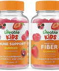 Lifeable Immune Support Kids + Prebiotic Fiber Kids Gummies Bundle Great Tasting Vitamin Supplement Gluten Gmo Chewable Gummy