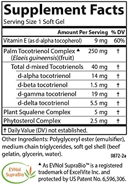Carlson Tocomin SupraBio Full Spectrum Tocotrienol Complex NonGMO Tocotrienols Alpha Beta Gamma Delta 120 Softgels