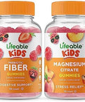 Lifeable Prebiotic Fiber Kids + Magnesium Citrate Kids Gummies Bundle Great Tasting Vitamin Supplement Gluten Gmo Chewable Gummy