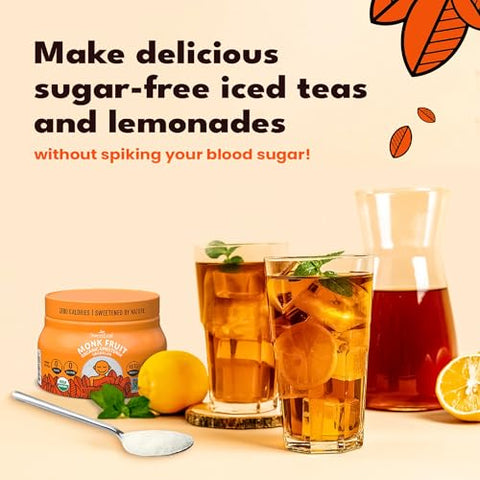 SweetLeaf Organic Monk Fruit Sweetener, Granular - Keto Friendly Natural Sugar Substitute for Coffee, Tea, and Baking, Zero Calorie, Organic Monk Fruit, Non GMO, Sugar Free - 8.47 Oz Jar (Pack of 6)