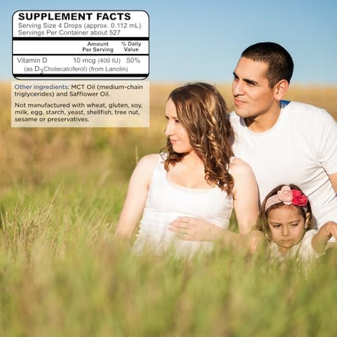 Vitamin D Drops for Kids and Adults Pure Liquid D3 Easy Dose Dropper 2 Ounce Supply from