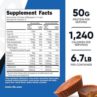 Nutricost Mass Gainer (Chocolate Peanut Butter Flavor 6.7 Lbs) 50 Grams Of Protein Per Serving Nongmo