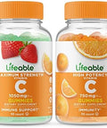 Lifeable Vitamin C 1050Mg + Vitamin C 750Mg Gummies Bundle Great Tasting Vitamin Supplement Gluten Gmo Chewable Gummy