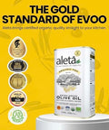 Aleta, USDA Organic Greek Extra Virgin Olive Oil, EU Certified Single Estate PDO Greece, 1 Lt (33.8 oz.) Tin, Kosher EK, Pack of 1