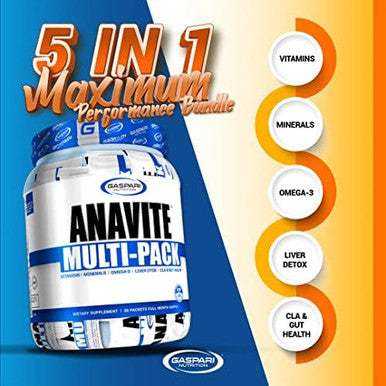 Gaspari Nutrition Anavite Full Spectrum Multivitamin Packs Anavite Multivitamins Cla Omega 3S Proven Gut And Proven Liver Detox All In 1 (30 Servings 5 In 1 Multivitamin Pack)