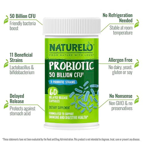 Naturelo Probiotics For Digestive Health - 60 Vegetarian Capsules And One Daily Multivitamin For Men 120 Vegetarian Capsules Bundle