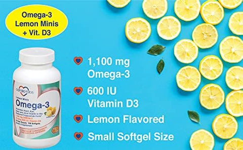 Cardiotabs Omega 3 Lemon Minis + Vitamin D3 1100 Mg Omega3 In Triglyceride Form And 600 Iu Vitamin D3 Easytoswallow Fresh Lemonflavored Omega3 Supplement Softgels 180 Count