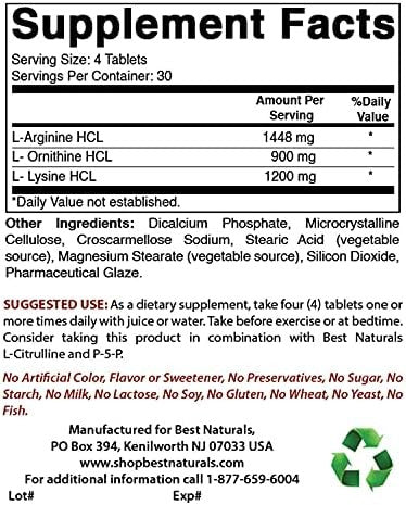 Best Naturals Triamino With Larginine Lornithine Llysine 120 Tablets ( Improved Formula)