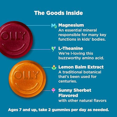 Olly Kids Chillax Gummy For A Calm And Relaxed Mood Magnesium Ltheanine Lemon Balm Extract Chewable Supplement Sherbet Flavored 25 Day Supply 50 Count (Packaging May Vary)