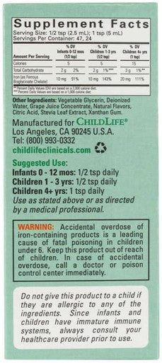 ChildLife Clinicals Liquid Iron, Iron Supplement - for Healthy Blood Function, Easily Absorbed Iron for Kids, All-Natural, Non-GMO, Gluten-Free - Berry Flavor, 4 Fluid Ounces