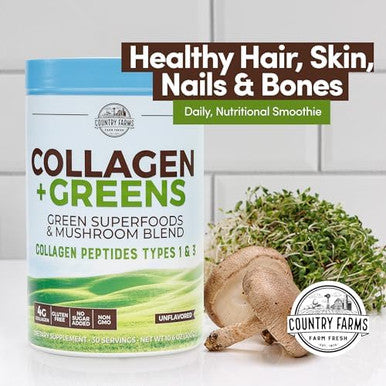 Country Farms Collagen Peptides Powder With Greens Dietary Powder Supplement 10.6 Oz 30 Servings