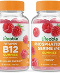 Lifeable Vitamin B12 + Phosphatidylserine (Ps) Gummies Bundle Great Tasting Vitamin Supplement Gluten Gmo Chewable