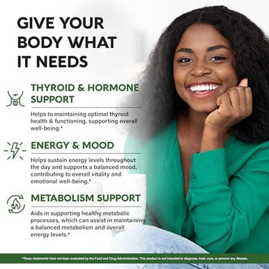 Thyroid Support For Women - Selenium 200 Mcg Zinc & Iodine L-Tyrosine Magnesium Adaptogen Herbs - 21-In-1 Antioxidant & Immune Support - Vegan, Non-Gmo, Lab Tested - 60 Capsules, Made In Usa