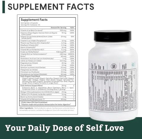Nutritional Roots Multivitamin+ AwardWinning PlantBased (Vegan) Multivitamin Organic Vegetables and Herbs Fermented Vitamins Probiotics Doctor's Choice 45 Servings