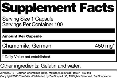 Terravita German Chamomile (Blue, Matricaria Recutita) Flower - 450 Mg (100 Capsules, Zin: 516213)