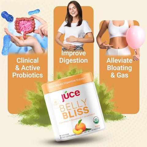 Terra Kai Organics JaoCe Belly Bliss Peachy Greens 30 Servings Probiotics + Greens Bloating Support With Plantbased Digestive Enzymes Dietary Supplement Powder By Terra Kai Organics