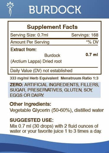 Secrets of the Tribe Burdock Tincture Alcohol-Free Liquid Extract, Burdock (Arctium Lappa) Dried Root 4 FL OZ
