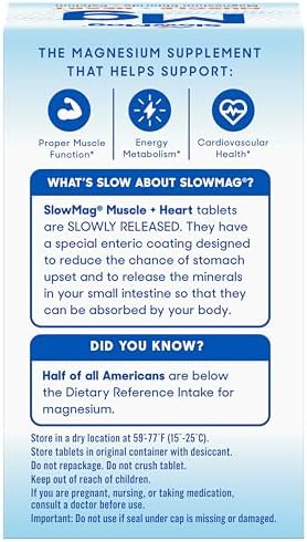 Slowmag Mg Muscle + Heart Supports Muscle Relaxation And Heart Health. Magnesium Chloride + Calcium SlowRelease Tablets Easy To Absorb And Gentle On The Stomach. 60 Count (Pack Of 2)
