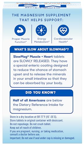 Slow-Mag Slowmag Mg Muscle Heart Supports Muscle Relaxation And Heart Health. Magnesium Chloride Calcium Slow-Release Tablets Easy To Absorb And Gentle On The Stomach. 60 Count (Pack Of 2)