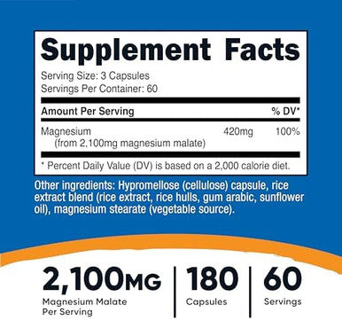 Nutricost Magnesium Malate 2100Mg 180 Capsules Vegetarian Nongmo Gluten